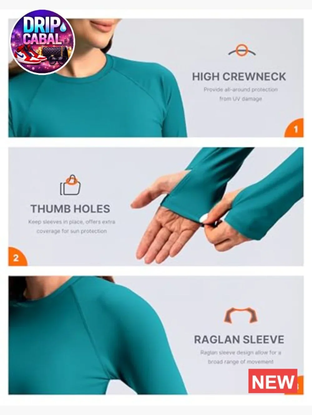 Long Sleeve Crop UPF 50+ Sun Protection Rash Guard Swim Top Quick Dry